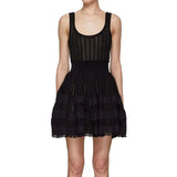 Daiiibabyyy  Knitted Hollow Mini Dress Fashion Slim Sleeveless Pleated A-line Dress New Vintage High Waist Y2k Women Dresses Vestidos