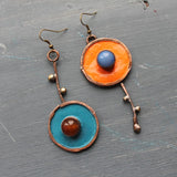 Daiiibabyyy  Classic Asymmetric Bronze Painting Pendant Earrings for Women Ethnic Orange Blue Stone Personalized Earring Jewelry Accessories