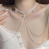 Daiiibabyyy  Luxury Rhinestone Shoulder Chain Necklace For Women Fashion Silver Color Tassel Multilayer Sexy Body Bikini Chest Chain Jewelry
