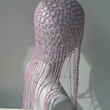 Daiiibabyyy  Vintage Pink Hollowed Out Beads Knitted Hat Handmade  Cap With Beads Tassle Casual Crochet Hats for Women