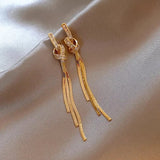 Daiiibabyyy  Korean Fashion Metal Rhinestone Knot Zircon Long Tassel Earrings Women's Luxury Jewelry Fashion Casual Party Lady Ear Accessory