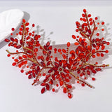 Daiiibabyyy  Bride Headband Red Rhinestone Chain Wedding Headpieces Women Hair Pieces Handmade Headwear Trendy Party Hair Accessories