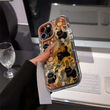 Daiiibabyyy  Cream Feather Yarn IND Blended Gradient Happy Cat Phone Case for iPhone 11 12 13 14 15  16 17 Pro Max
