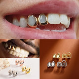 Daiiibabyyy  2Pcs Hip Hop Golden Silvery Glossy Hollowed Teeth Grills Decoration For Men Women