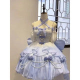 DAIIIBABYYY  -  Gradient Blue Light Flower Wedding Hollow Out Front Short Back Long Lolita Fine Shine Lolita Pengpeng Heavy Industry Princess