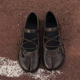 Daiiibabyyy  Street Style Fashion Split Toe Bowknot Lace-up Women Ballet Flats Comfortable Soft Soles Mary Janes Leather Loafers Casual Shoes