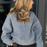 DAIIIBABYYY  -  2024 Vintage Women Solid Cardigan Sweater Jacket  Long Sleeve Round Neck Sweater Coat Female Casual Zipper Sweater Coats