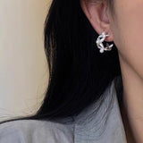 Daiiibabyyy  Pearl Flower C-shaped Ear Stud Earrings For Women Girl Sweet Temperament Simple Trendy Elegant Gentle Anniversary Jewelry Gift