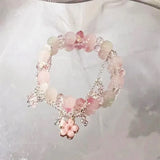 Daiiibabyyy  Light Luxury Strawberry Crystal Pink Beads Beaded Bracelet Exquisite Tassel Pendant Flower Bracelet Temperament Handmade Jewelry