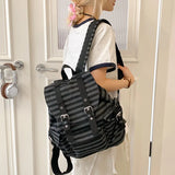 Daiiibabyyy  Retro Y2k Casual Striped College Backpack Korean Style School Bag Large Capacity Versatile Bookbags Leisure Kpop Girls Women Bag