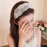 Daiiibabyyy  Sweet Wide Lace Hair Band Girls Hollow Lace Elastic Headwrap Hair Accessories Women Fashion Hollow Wide Headwear Hair Hoop