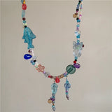DAIIIBABYYY  -  Y2K Beads Fish Flower Tassel Pendant Choker Neck Choker Necklace For Girl Trend Charm Beach Ocean Accessories Decoration