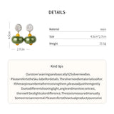 Daiiibabyyy  New Chinese Style Green Resin Dangle Earrings for Women White Cracked Round Drop Earrings Trendy Vacation Luxury Jewelry K