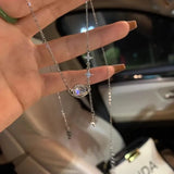 Daiiibabyyy  Fashion Gradient Crystal Planet Necklace Star River Zircon Women Girl Exquisite Shiny Cross Star Clavicle Chain Party Jewelry