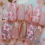 Daiiibabyyy  24Pcs Red Gradient Cherry Bow Press on Nails Star Rhinestone Fake Nails Mid-length Almond Detachable Full Cover False Nails Tips