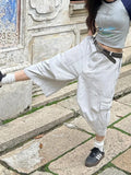Daiiibabyyy  White Wide Leg Cargo Jorts Women Vintage Washed High Waist American Style Short Jeans Baggy Pocket Casual Streetwear