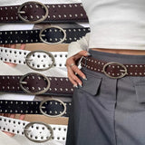 Daiiibabyyy  Fashion Waist Buckle Belt Y2K Punk Rivet Leather Belts Women Men Star PU Black Waist Strap Hollow for Jeans Skirt Decoraction