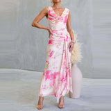 Daiiibabyyy  Sexy V-neck Backless Tie-up Bohemian Long Dress Women Elegant Sleeveless Waist Gowns Fashion Floral Printed Vacation Party Dress