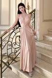 Daiiibabyyy  2026 Summer French Fashion Light Luxury Evening Gown Women V-neck Backless Sexy Sleeveless Satin Dress Chic Elegant Banquet Gown