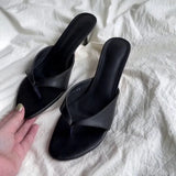 Daiiibabyyy  New Women's Shoes Luxury Genuine Leather High Heel Flip Flop Sandals for Woman French Casual Shoes Designer Shoes Zapatos Mujer