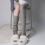 Daiiibabyyy  Knitted Knee-length Warmers Leg Socks Wool Foot Cover Solid Colors Sexy Over the Knee Stocking Women Winter Cosplay