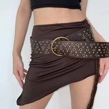 Daiiibabyyy  Retro Street Style Hollow Out PU Leather Belt for Women Fashion Waist Cincher Belt Versatile Decorative American Style Belt