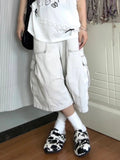Daiiibabyyy  White Wide Leg Cargo Jorts Women Vintage Washed High Waist American Style Short Jeans Baggy Pocket Casual Streetwear