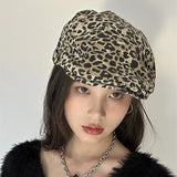 Daiiibabyyy Leopard Print Summer Spring Berets Ladies Women Girls Fashion Trendy Outdoor Street Cap
