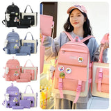 Daiiibabyyy  4Pcs/Set Large Capacity 4 in 1 Backpack Breathable Casual School Bag Multifunction School Rucksack College Backpack Teenage