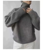 Daiiibabyyy  Fashion Simple Solid Turtleneck Long Sleeve Sweater Women European Loose Drop Shoulder Pullover Fall Winter Warm Basic Tops