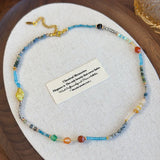 DAIIIBABYYY  -  Bohemian Colorful Stone Imitation Pearl Chain Necklace Men Trendy Crystal Beaded Choker on Neck Accessories Y2K Jewelry