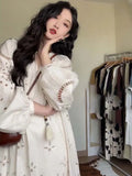 Daiiibabyyy Hollow Out Loose Dress Women Elegant Summer Midi Dress   Chic Korean Style Fashion Dresses Long-sleeve Vestido Mujer