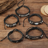 Daiiibabyyy  Ethnic Retro Multi-layer Devil's Eye Angel's Wings Star Black Wax Rope Leather Bracelets for Women Men Trendy Punk Jewelry Gifts
