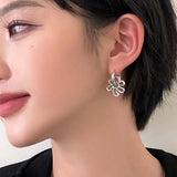 Daiiibabyyy  Fashion Silver Color Hollow Heart Drop Earrings for Women Exquisite Metal Geometric Circular Ear Buckle Earrings Jewelry Gifts
