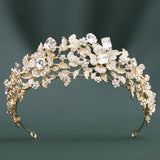 Daiiibabyyy  Baroque Queen Crystal Leaf Flowers Crowns For Bridal Women Girls Wedding Tiaras Diadem Princess Party Hair Dress Jewelry