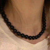 DAIIIBABYYY  -  Vintage Strands Choker Necklace Black Pearls Necklace Simulated Pearl Choker Necklace Jewelry Gift Women Unique Clavicle Chain