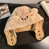 Daiiibabyyy  Cute Plush Winter Integrated Cap Scarf Warm Thickened Ear Protection Hat Casual Soft Beanie Hat Scarf Cycling