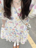 DAIIIBABYYY  -  2025 Sweet Super Fairy Temperament Bubble Sleeve Floral Dress Female Students Summer Covering Flesh Showing Thinness