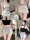 DAIIIBABYYY  -  Female Sweet Lace Patchwork Skirts Summer Women Clothes Fashionable Irregular Bow A-line Skirt Kawaii Solid Color Slim Skirt