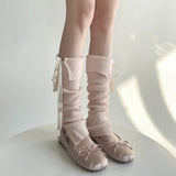 DAIIIBABYYY  -  Korea Women Y2K Ballet Tie Bow Knit Leg Socks Strap Pink Leg Warmers Long Calf Sweet Japanese Leg Covers Clothing Accessories