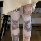 Cute Cat Pattern JK Pantyhose Sweet Punk White Tights High Stretchy Cotton Stocking for Cool Girl Cosplay Harajuku Japanese Sock