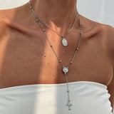 Daiiibabyyy  Cross Colorful Crystal Necklaces For Women Simple Gold Silver Color Y-Shaped Pendant Necklace Set New Christian Jewelry