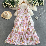 Daiiibabyyy  Vintage New Printing Slip Dress for Women Fashion A-Line Ruffled Robe Femme Sweet Backless Korean Dresses Vestidos De Mujer