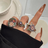 DAIIIBABYYY  -  New Chinese style new European and American palace retro ring forest flower green Czech bead ring