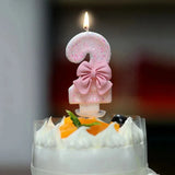 Daiiibabyyy 3D Number Cake Decorative Candles Cute Pink Bow Digital Candles Cake Topper Birthday Party Memorial Day Party Cake Decor