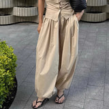 Daiiibabyyy  Lazy Wide-Leg Loose Lantern Pants Women's Spring Autumn Street Style Fashionable Comfortable Dopamine Color System Casual Pants