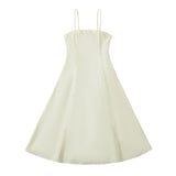Daiiibabyyy  Sexy Solid color Slash Collar Corset Style Sling Dress Women Slim Waist A-Lined Swing Midi Long Dresses Summer Robe