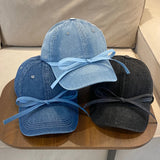 DAIIIBABYYY  -  New Sweet Bow Hot Diamond Love Denim Baseball Caps Unisex Korean Version Niche Ins Popular Casual Versatile Women's Hats