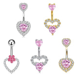 Daiiibabyyy Fashion Romantic Pink Piercing Buckle Heart Shaped Zircon Belly Button Piercing Ring Ornament For Women Body Jewelry