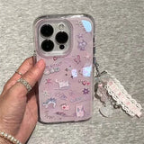 Daiiibabyyy  Frosted graffiti cat phone case comes with lace pendant for iPhone 11 12 13 14 15 16 Pro Max